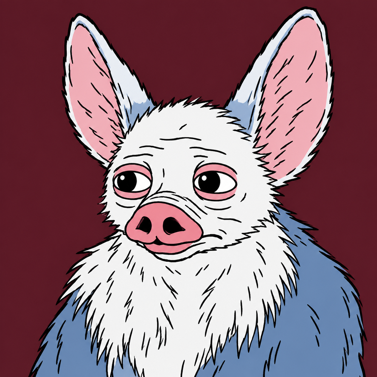WOJAKBAT character portrait with large ears on burgundy background